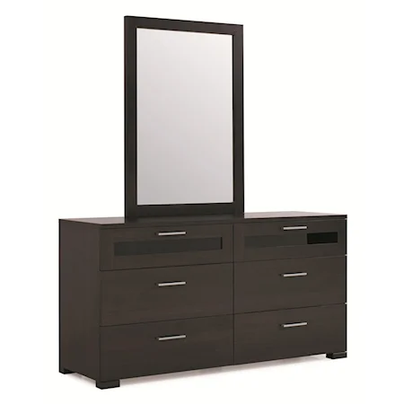 Six Drawer Double Dresser and Vertical Mirror